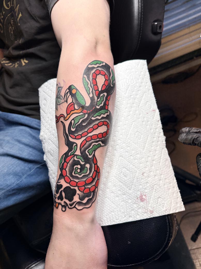 Colorful snake tattoo