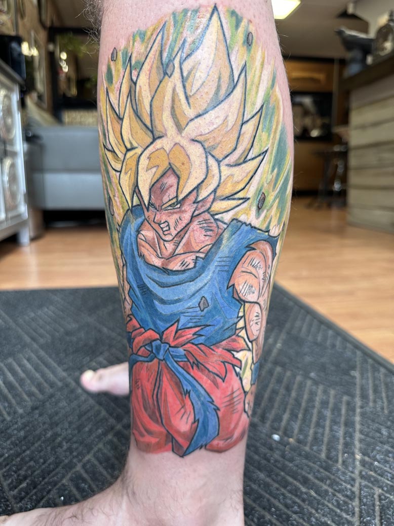 Dragon Ball Z Colorful Leg Tattoo